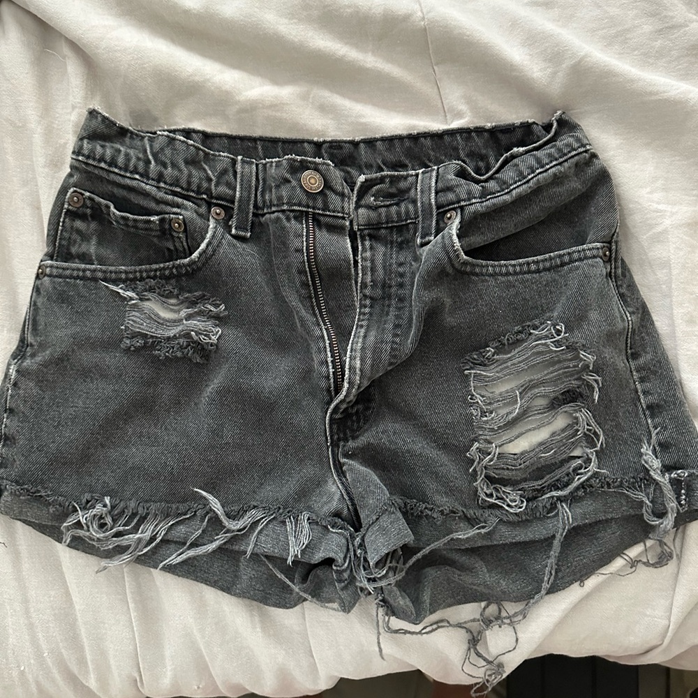 Levi’s Distressed Black Denim Shorts